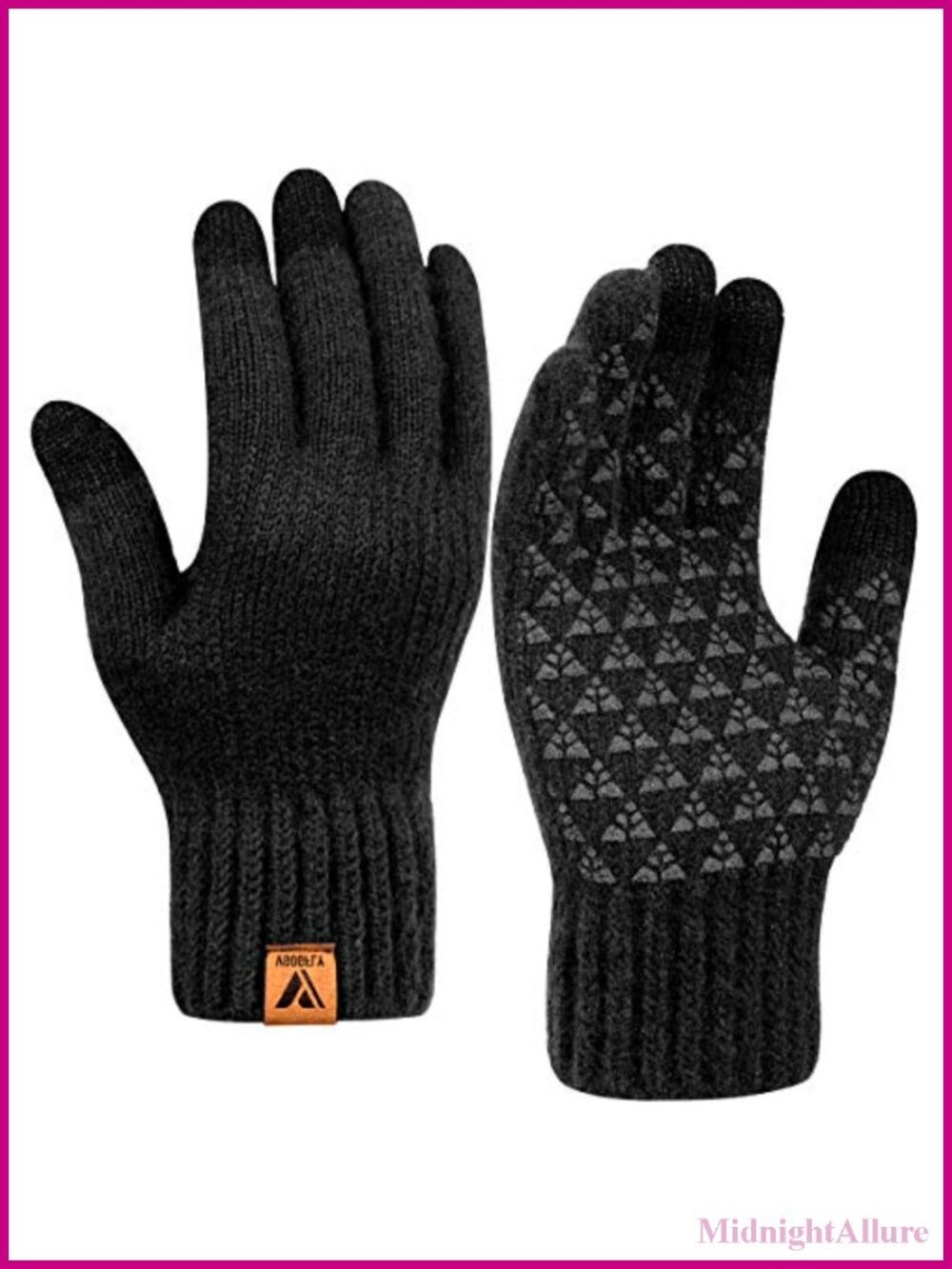 Winter Knit Gloves Warm Full Fingers with Touch Screen Anti-Slip Fleece Lined